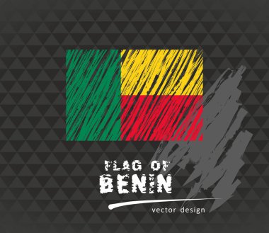 Benin bayrağı, vektör kroki elle çizilmiş çizim karanlık grunge arka plan üzerinde