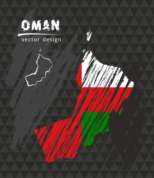 Omán Mapa Vectorial Nacional Con Bandera Tiza Bosquejo Dibujo Tiza — Vector de stock