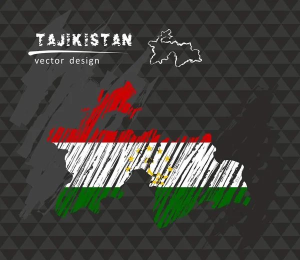 Таджикистан Національної Вектор Карту Ескіз Крейда Прапор Ескіз Крейда Боку — стоковий вектор