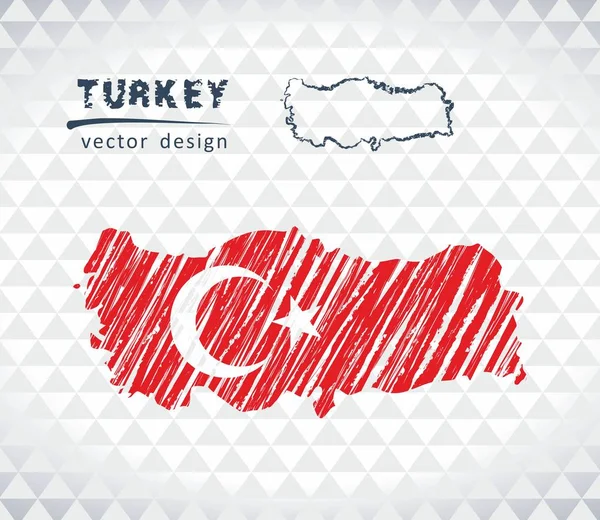 Mapa Vetorial Turquia Com Bandeira Dentro Isolada Fundo Branco Desenho — Vetor de Stock