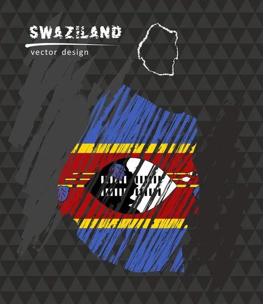 Suazilandia Mapa Vectorial Nacional Con Bandera Tiza Boceto Dibujo Tiza — Archivo Imágenes Vectoriales