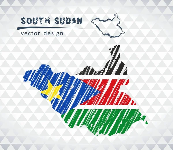 Mapa Vectorial Sudán Del Sur Con Bandera Interior Aislada Sobre — Vector de stock