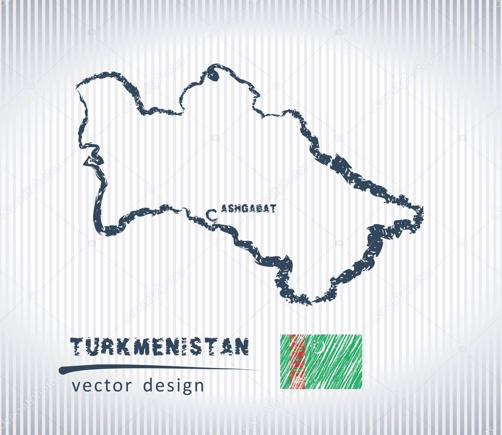 Turkmenistan vector chalk drawing map isolated on a white background