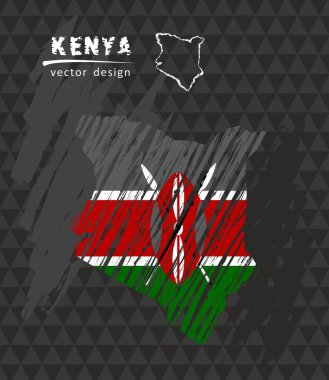 Kenya ulusal vektör harita kroki tebeşir bayrak ile. Kroki tebeşir el çizilen illüstrasyon