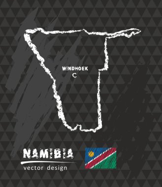 Namibya Haritası, siyah arka plan üzerine çizim vektör kalem