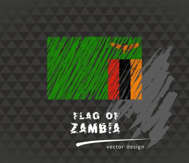 Zambiya bayrağı, vektör kroki elle çizilmiş çizim karanlık grunge arka plan üzerinde