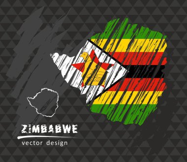 Kroki tebeşir bayrağı ile Zimbabve ulusal vektör harita. Kroki tebeşir el çizilen illüstrasyon