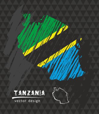 Tanzanya ulusal vektör harita kroki tebeşir bayrak ile. Kroki tebeşir el çizilen illüstrasyon