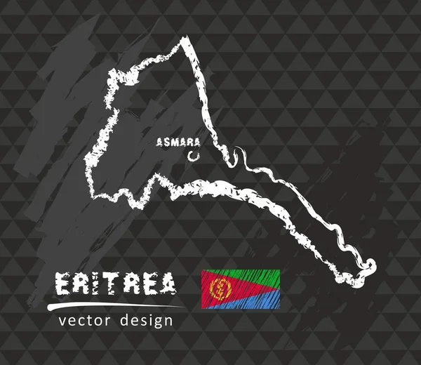 Eritrea Mapa Dibujo Pluma Vectorial Sobre Fondo Negro — Vector de stock