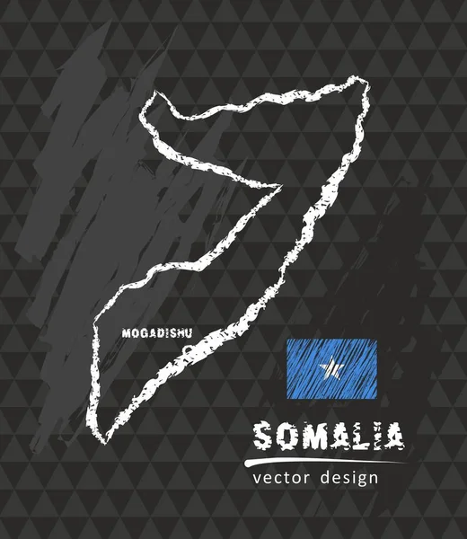 Somalia Mapa Dibujo Pluma Vectorial Sobre Fondo Negro — Vector de stock