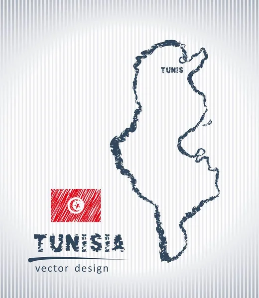 Túnez Vector Tiza Dibujo Mapa Aislado Sobre Fondo Blanco — Vector de stock