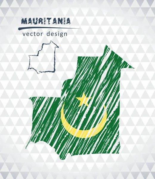 Mapa Mauritania Con Mapa Dibujado Mano Pluma Dentro Ilustración Vectorial — Vector de stock