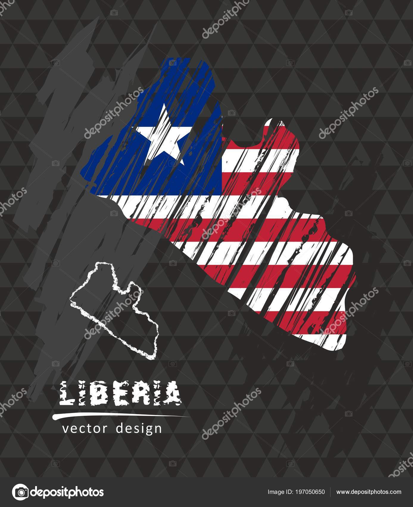 Liberia Map Flag Black Background Chalk Sketch Vector