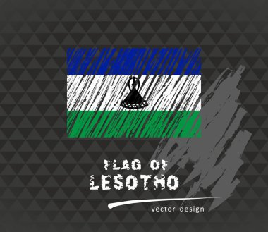 Lesoto bayrağı, vektör kroki elle çizilmiş çizim karanlık grunge arka plan üzerinde