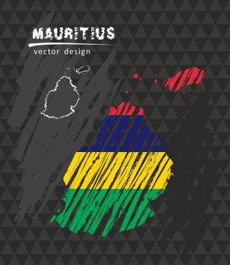 Mauritius ulusal vektör harita kroki tebeşir bayrak ile. Kroki tebeşir el çizilen illüstrasyon