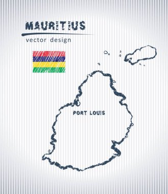 Mauritius tebeşir beyaz bir arka plan üzerinde izole harita çizim vektör