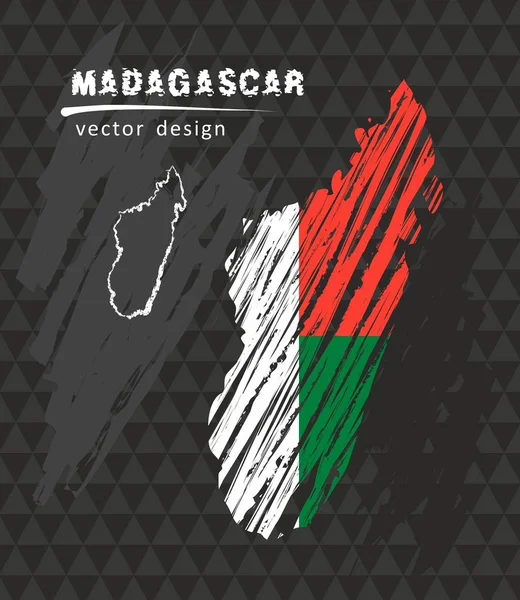 Madagascar Mapa Vectorial Nacional Con Bosquejo Bandera Tiza Dibujo Tiza — Vector de stock