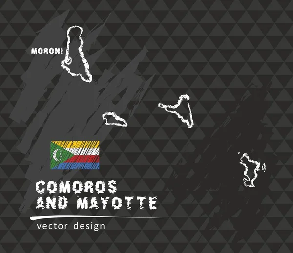 Mapa Comoras Dibujo Lápiz Vectorial Sobre Fondo Negro — Vector de stock