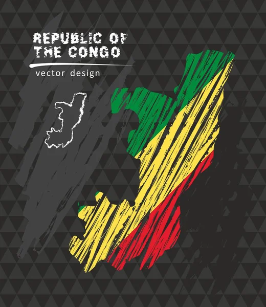 República Del Congo Mapa Vectorial Nacional Con Bandera Tiza Bosquejo — Vector de stock