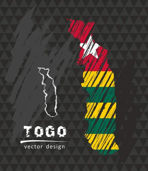 Mapa Togo Con Bandera Fondo Negro Dibujo Tiza Vector Ilustración — Vector de stock