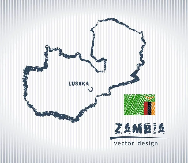Zambia Mapa Dibujo Vectorial Nacional Sobre Fondo Blanco — Vector de stock