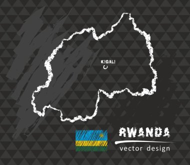 Rwanda map, vector pen drawing on black background clipart