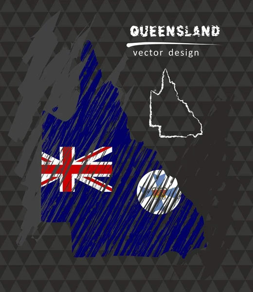 Carte Queensland Avec Drapeau Intérieur Sur Fond Noir Illustration Vectorielle — Image vectorielle