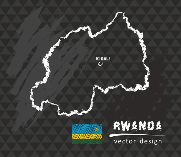Ruanda Mapa Dibujo Pluma Vectorial Sobre Fondo Negro — Vector de stock
