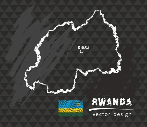 Ruanda Haritası, siyah arka plan üzerine çizim vektör kalem