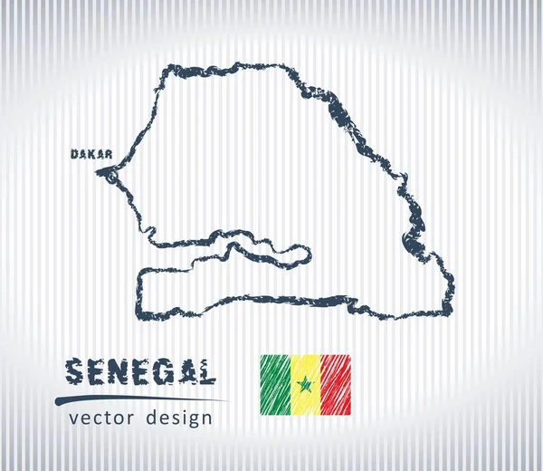 Senegal Vector Tiza Dibujo Mapa Aislado Sobre Fondo Blanco — Vector de stock