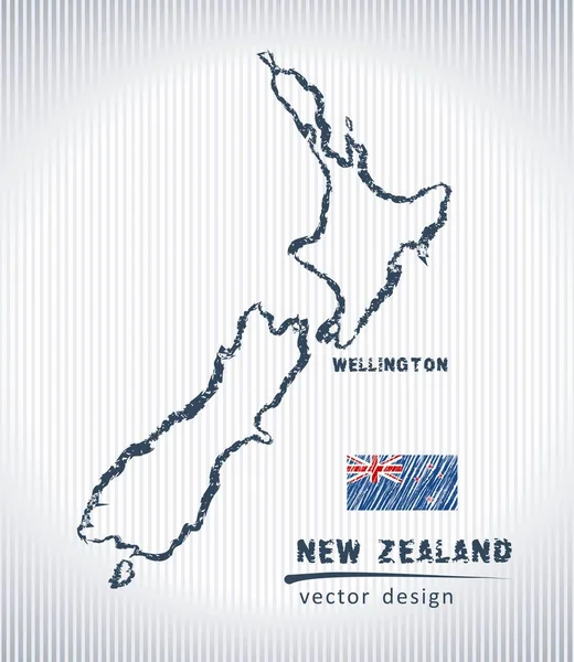 New Zealand National Vector Drawing Map White Background — Stock Vector