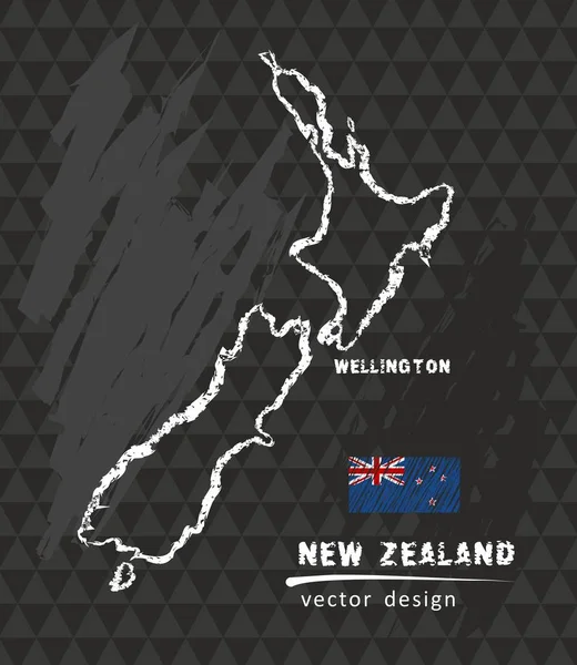 Carte Nouvelle Zélande Dessin Stylo Vectoriel Sur Fond Noir — Image vectorielle