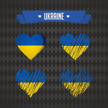 Ukrayna kalp içinde bayrak ile. Grunge vektör grafik sembolleri