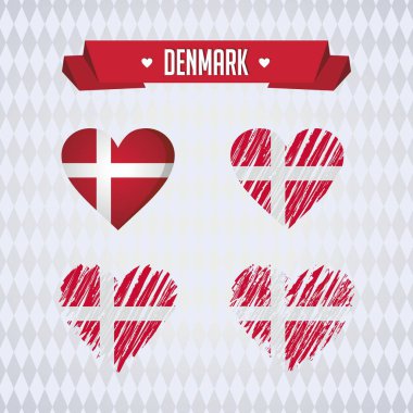 Danimarka bayrağı içinde kalbimle. Grunge vektör grafik sembolleri