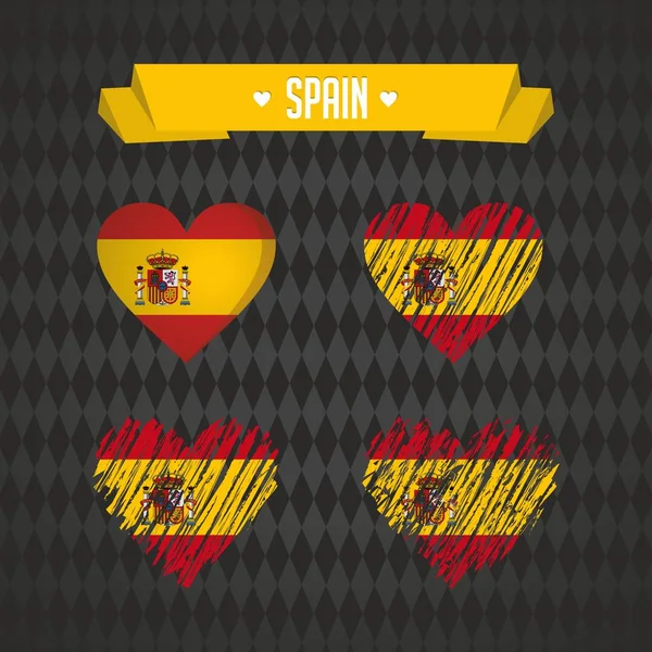 Corazón España Con Bandera Adentro Grunge Vector Gráficos Símbolos — Archivo Imágenes Vectoriales