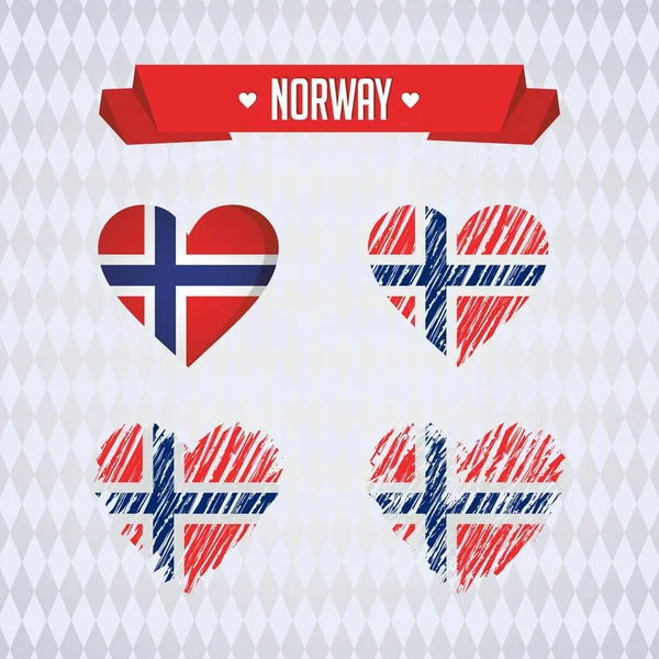Norwegia Zbiór Czterech Wektor Serca Flagą Sylwetka Serca — Wektor stockowy