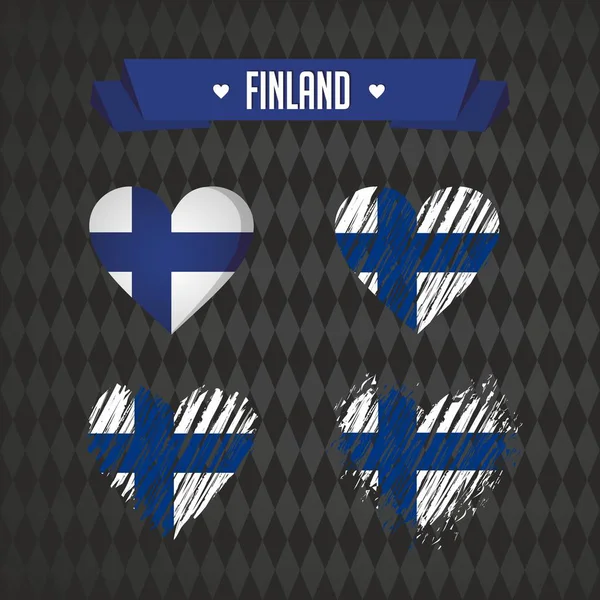 Finland Heart Flag Grunge Vector Graphic Symbols — Stock Vector