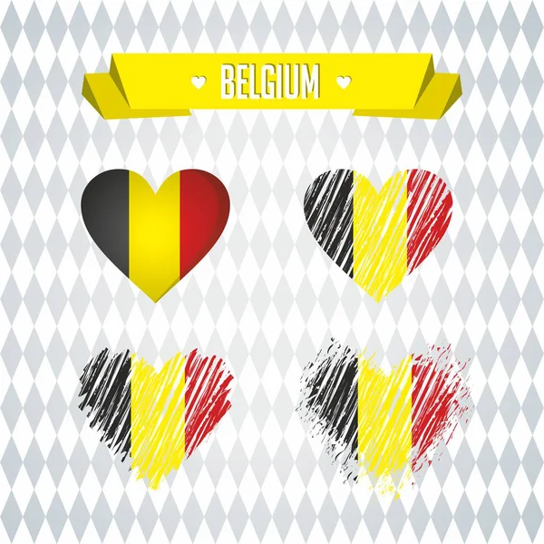 Belgie Srdce Vlajkou Uvnitř Grunge Vektorové Grafické Symboly — Stockový vektor