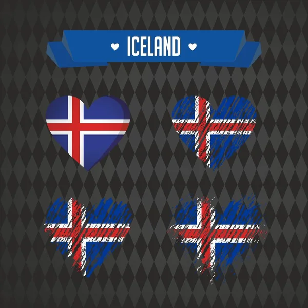 Iceland Heart Flag Grunge Vector Graphic Symbols — Stock Vector