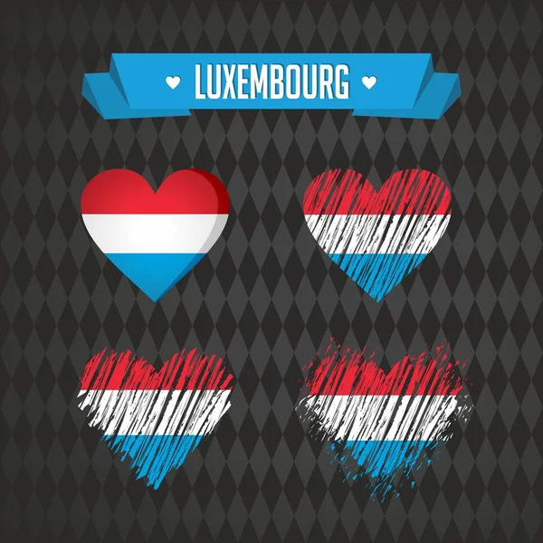 卢森堡收集四矢量心脏与旗子 心脏剪影 — 图库矢量图片