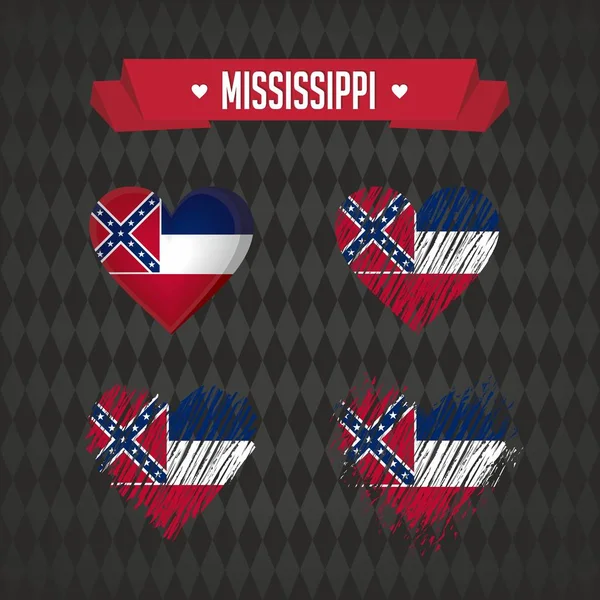 Corazón Mississippi Con Bandera Adentro Grunge Vector Gráficos Símbolos — Archivo Imágenes Vectoriales