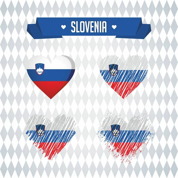 Slovénie Collection Quatre Coeurs Vectoriels Avec Drapeau Silhouette Coeur — Image vectorielle