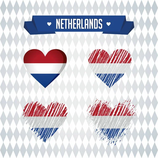 荷兰收藏四矢量心与旗子 心脏剪影 — 图库矢量图片