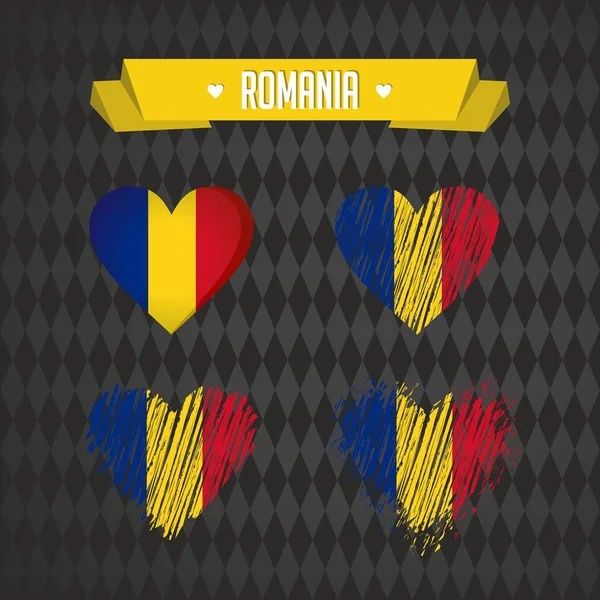 Rumania Corazón Con Bandera Dentro Grunge Vector Gráficos Símbolos — Archivo Imágenes Vectoriales