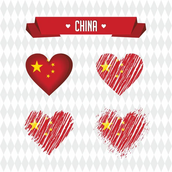 China Hart Met Vlag Binnen Grunge Vector Grafische Symbolen — Stockvector