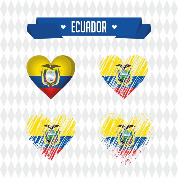 Ecuador Colección Cuatro Corazones Vectoriales Con Bandera Silueta Corazón — Archivo Imágenes Vectoriales