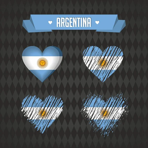 Argentina Colección Cuatro Corazones Vectoriales Con Bandera Silueta Corazón — Archivo Imágenes Vectoriales