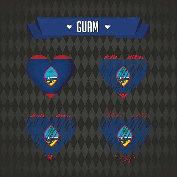 Guam Colección Cuatro Corazones Vectoriales Con Bandera Silueta Corazón — Archivo Imágenes Vectoriales