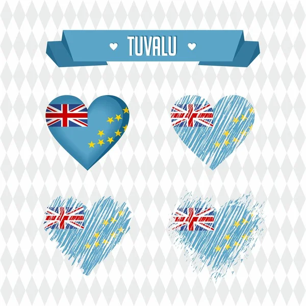 Tuvalu Colección Cuatro Corazones Vectoriales Con Bandera Silueta Corazón — Archivo Imágenes Vectoriales