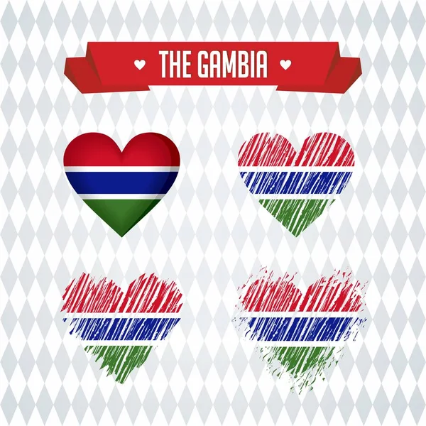 Gambia Colección Cuatro Corazones Vectoriales Con Bandera Silueta Corazón — Archivo Imágenes Vectoriales